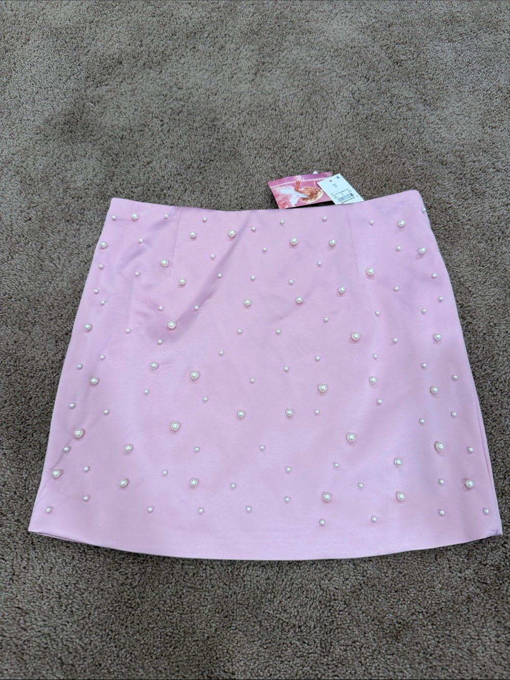 Pearl-Studded Pink Mini Skirt